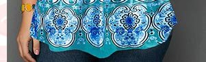 Plus Size Split Neck Button Detail Tribal Print Blouse