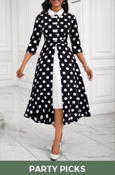 Polka Dot Fake 2in1 Black Polo Collar Dress