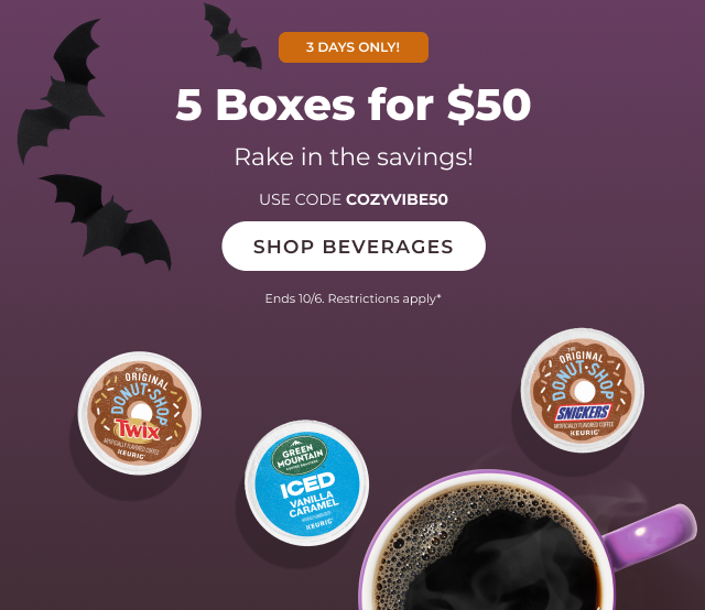 5 Boxes of K-Cup® Pods for $50 with code COZYVIBE50