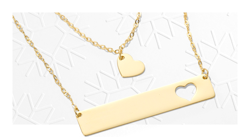 Semi-Solid Heart Bar Necklace 10K Yellow Gold 17''