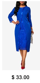 Royal Blue Lace Panel Long Sleeve Sheath Dress