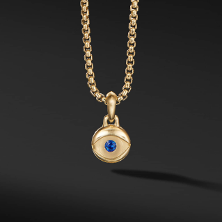 Evil Eye Amulet in 18K Yellow Gold with Blue Sapphires