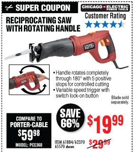View 6 Amp Heavy Duty Variable Speed Rotating Handle Reciprocating Saw