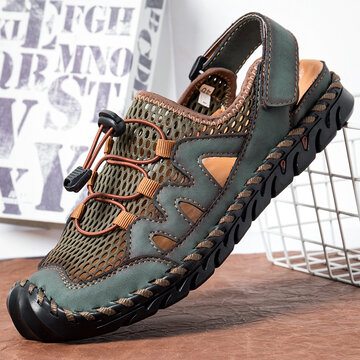 Men Rubber Toe Cap Leather Sandals