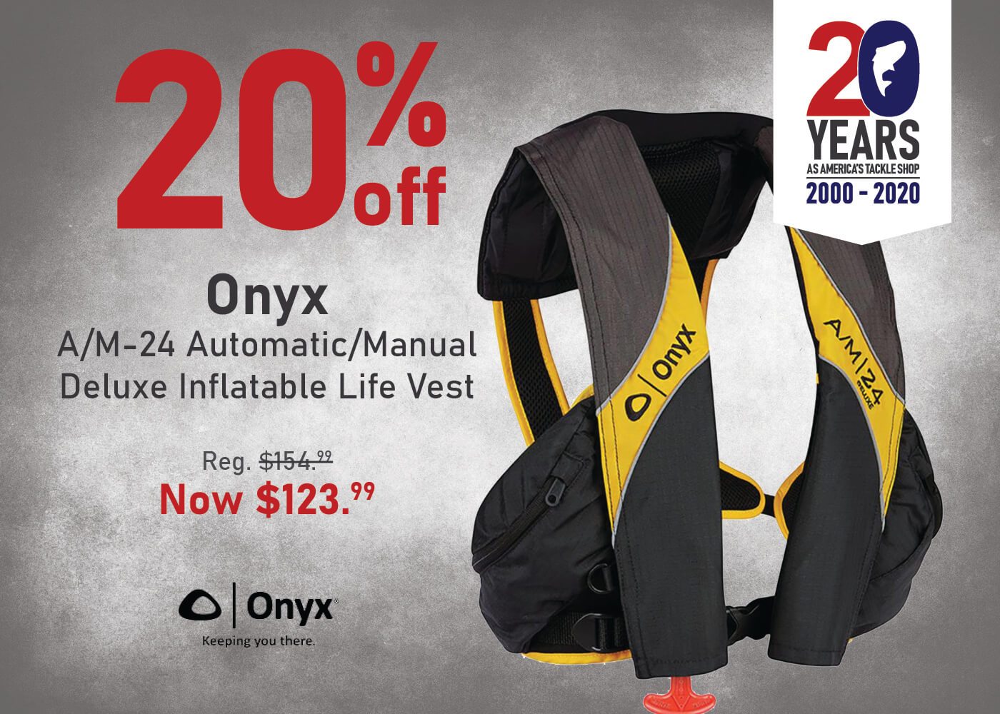 Save 20% on the Onyx A/M-24 Automatic/Manual Deluxe Inflatable Life Vest