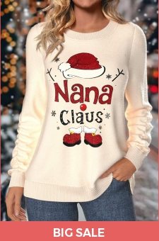 ROTITA Christmas Raw White Round Neck Long Sleeve Sweatshirt