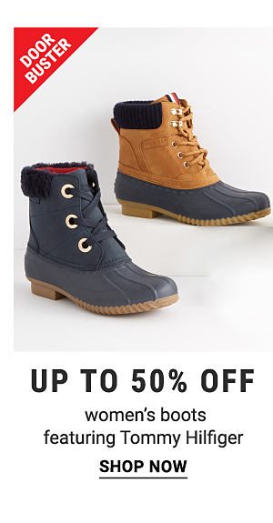 Doorbuster - Up to 50% off women's boots featuring Tommy Hilfiger. Shop Now.