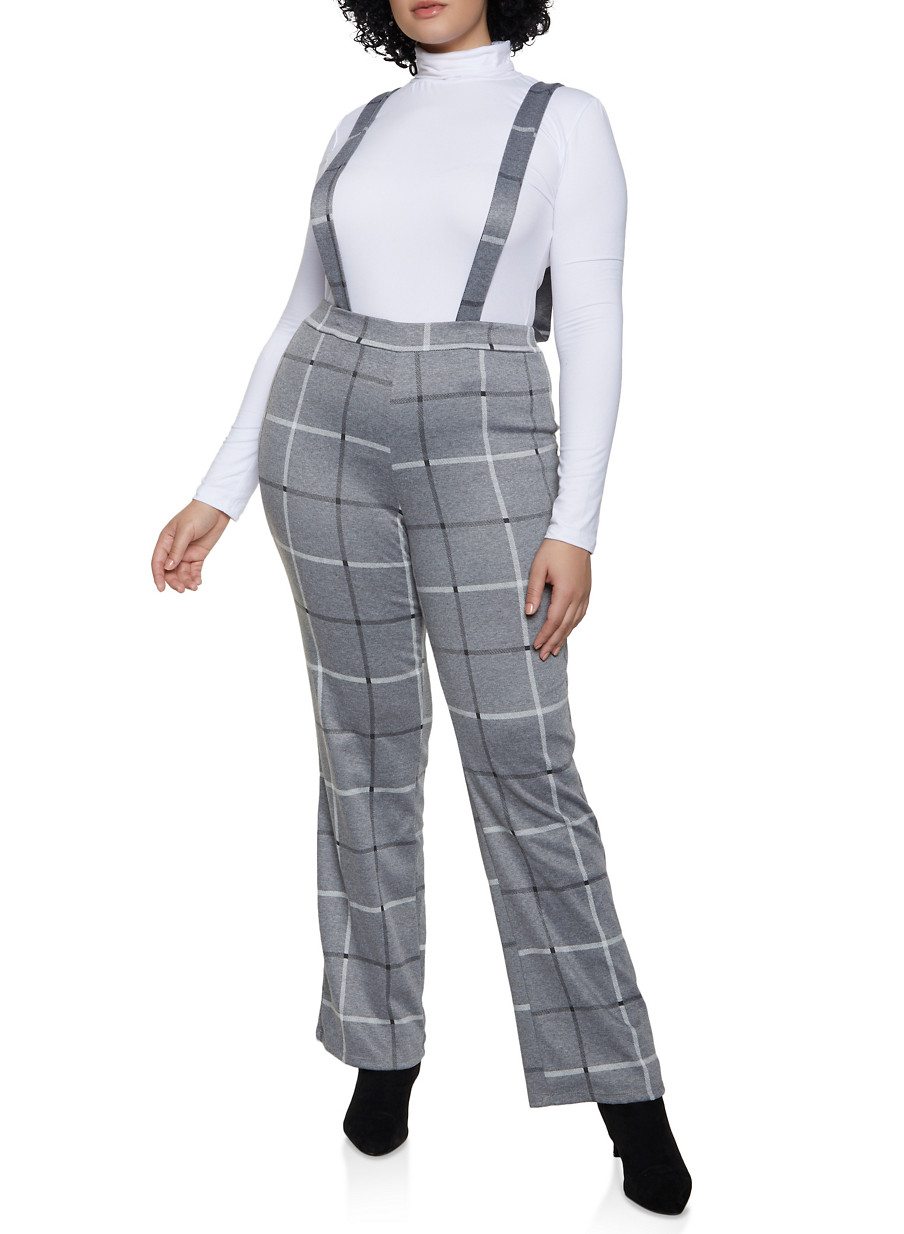 Plus Size Windowpane Suspender Pants