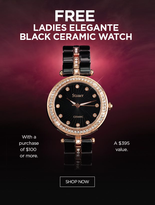 Free Ladies Elegante Black Ceramic Watch with a $100 Purchase