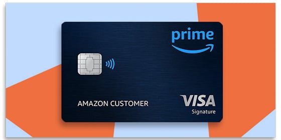 Prime Visa Credit Card on a blue and orange background.