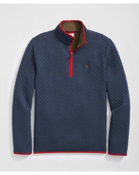 Diamond-Quilted Half-Zip in Cotton Blend