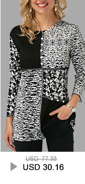 Printed Round Neck Button Detail Blouse