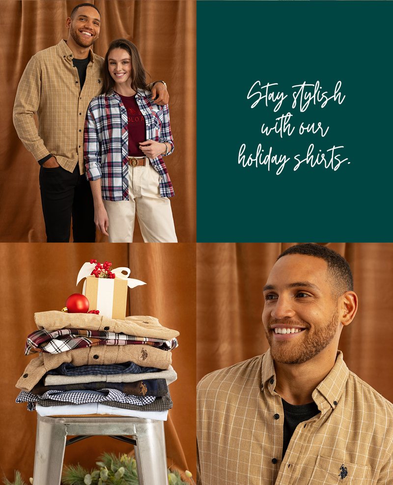 Stay stylish with our holiday shirts.