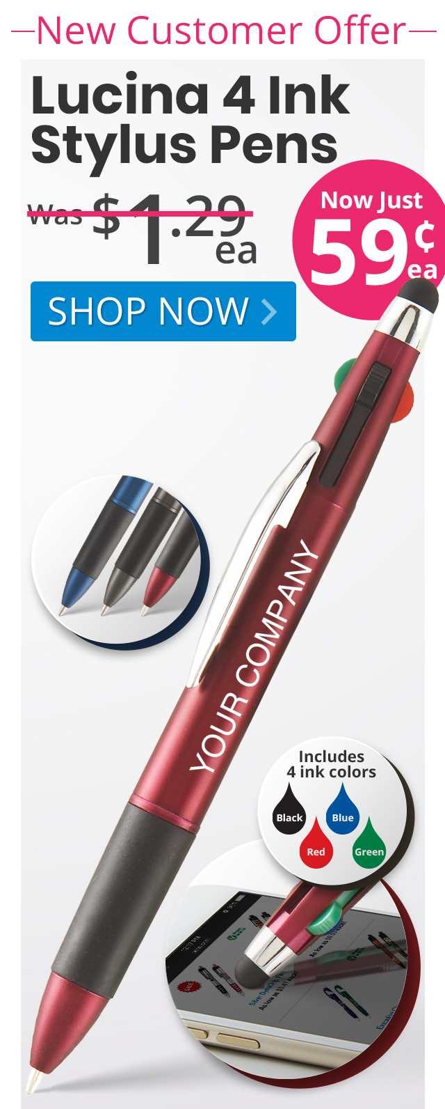Lucina 4 Ink Stylus Pens for only 59¢ each!