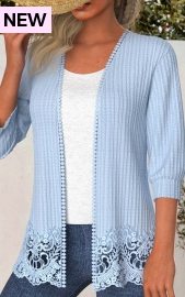 ROTITA Open Front Lace 3/4 Sleeve Light Cardigan