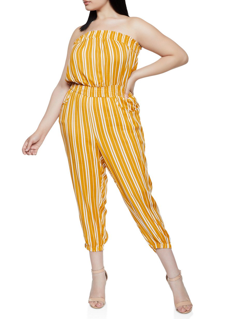 Plus Size Striped Lightweight Tube Jumpsuit