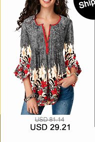 Printed Button Up Pleated Three Quarter Sleeve Blouse