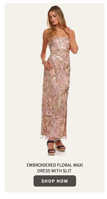 Embroidered Floral Maxi Dress With Slit 