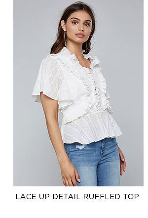 Lace Up Detail Ruffled Top