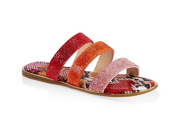 Rhinestone Three Band Slide Sandals