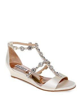 Badgley Mischka Terry Embellished T Strap Wedge Sandals