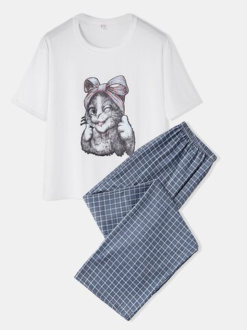 Cute Cat Print Pajamas Set