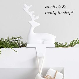 White Reindeer Christmas Stocking Hook