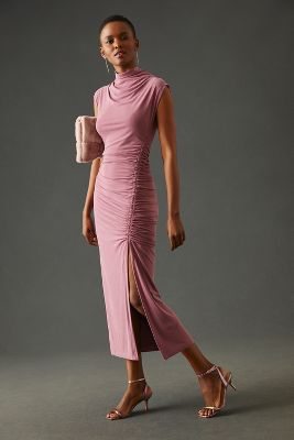 The Maya Ruched Cowl-Neck Dress: Cupro Edition