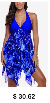 Halter Royal Blue Asymmetric Hem Swimdress and Panty