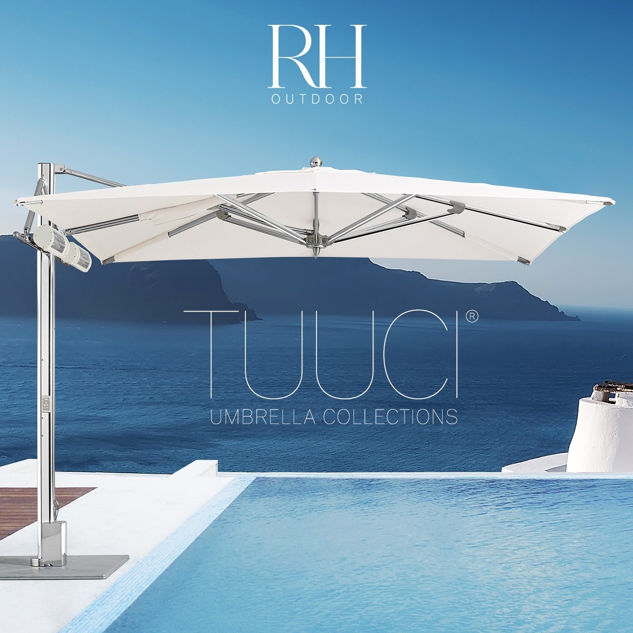 RH Outdoor. Discover the New TUUCI® Automated Umbrella with LED & Heat.