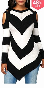 Asymmetric Hem Chevron Pattern Long Sleeve Sweater