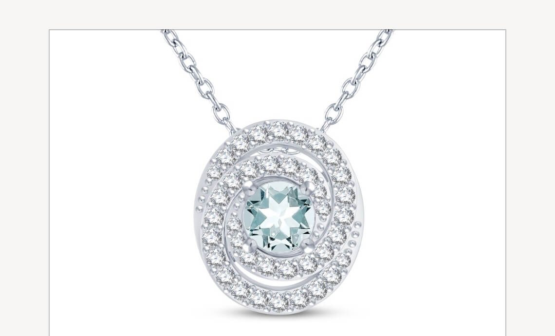 Round-Cut Aquamarine & White Lab-Created Sapphire Swirl Necklace Sterling Silver 18in