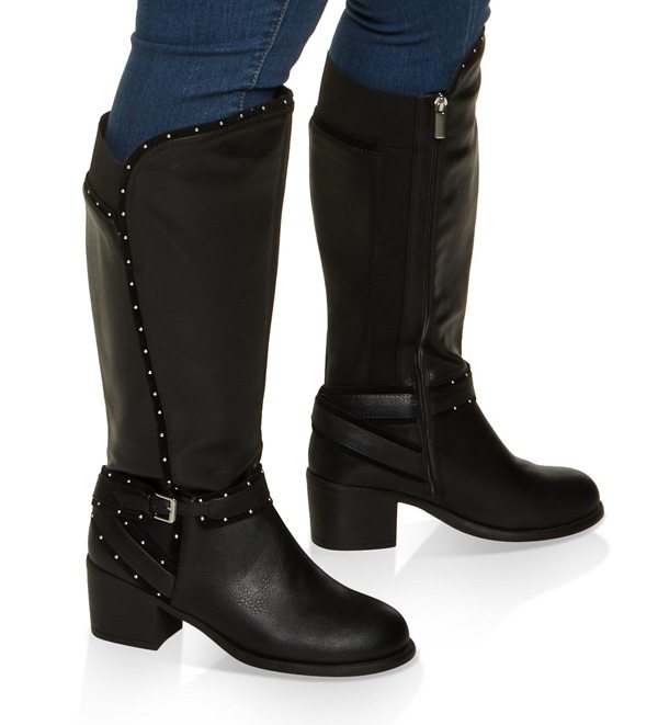 Studded Tall Wide Calf Boots