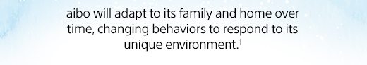 aibo will adapt to its family and home over time, changing behaviors to respond to its unique environment.(1)