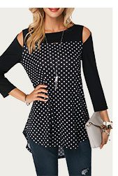 Polka Dot Print Cold Shoulder Blouse