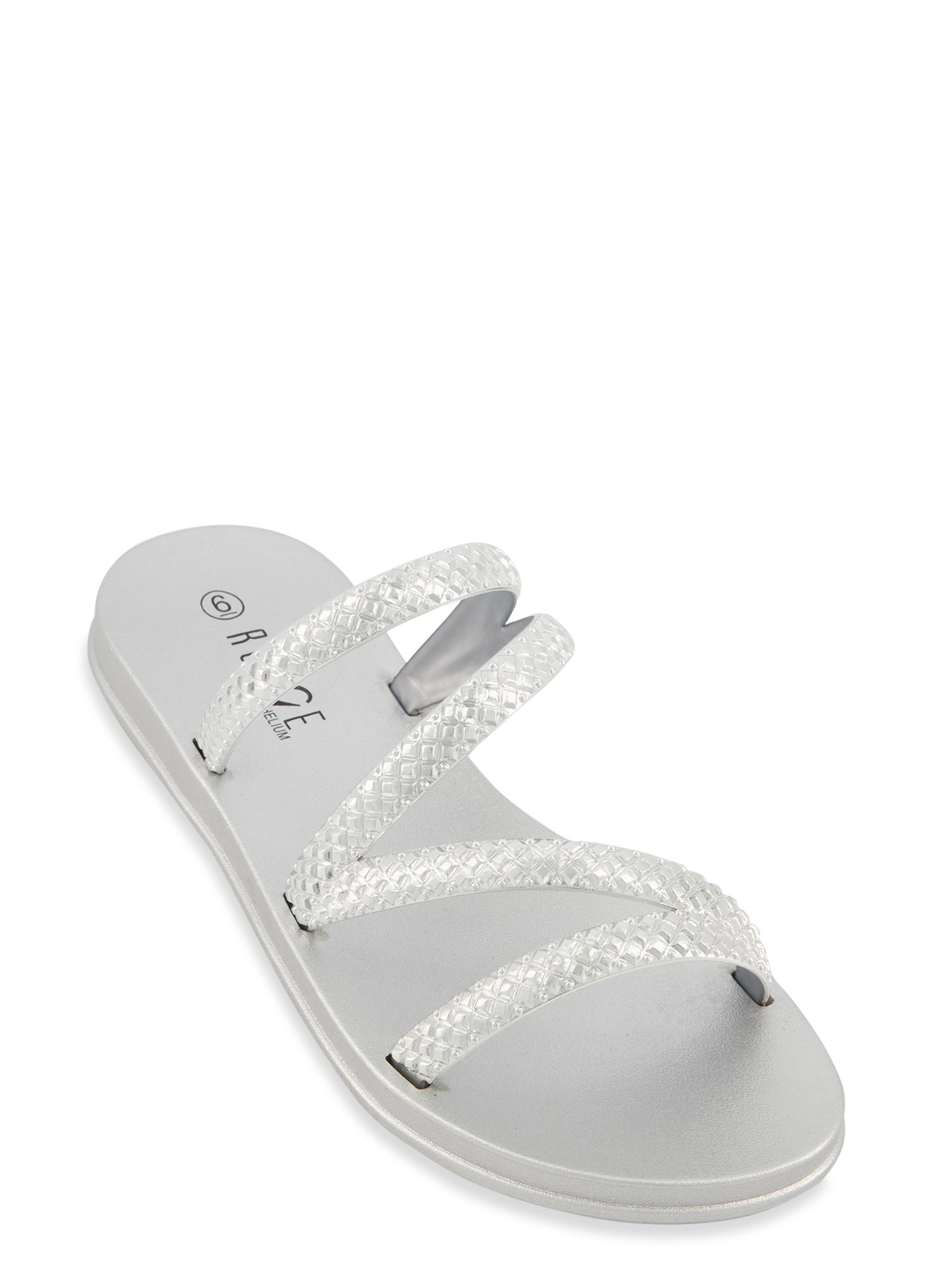 Textured Asymmetrical Strap Slide Sandals