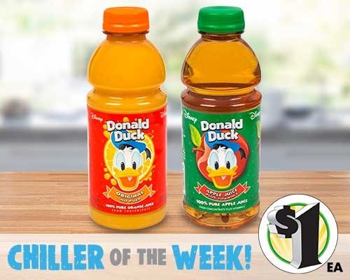 Chiller of the Week: 20-oz. Bottles of Donald Duck® 100% Orange or Apple Juice