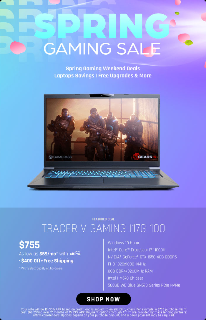 Tracer V Gaming I17G 100 Gaming Laptop – Starting $755 after $400 Off + Free Shipping