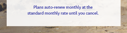 Plans auto-renew monthly at the standard monthly rate until you cancel. 