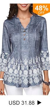 Button Detail Split Neck Printed Pleated Blouse