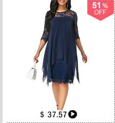 Three Quarter Sleeve Chiffon Overlay Navy Lace Dress