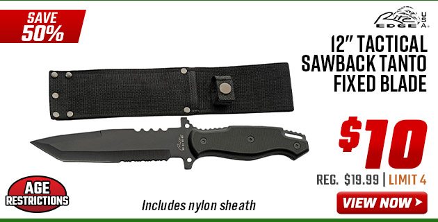 Rite Edge 12'' Tactical Sawback Tanto Fixed Blade