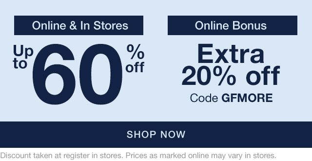 Up to 60% Off plus Extra 20% Off