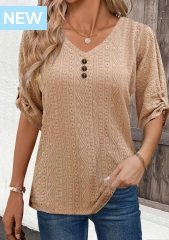 Light Coffee 3/4 Sleeve V Neck Shirt