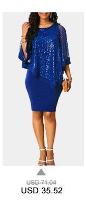 Overlay Sequin Detail Blue Sheath Dress