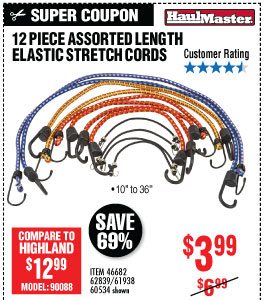 View 12 Pc Assorted Length Elastic Stretch Cords