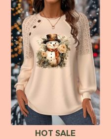 ROTITA Christmas Lace Skin Color Round Neck Long Sleeve Sweatshirt