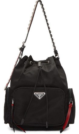 Prada - Black Nylon Studded Bucket Bag