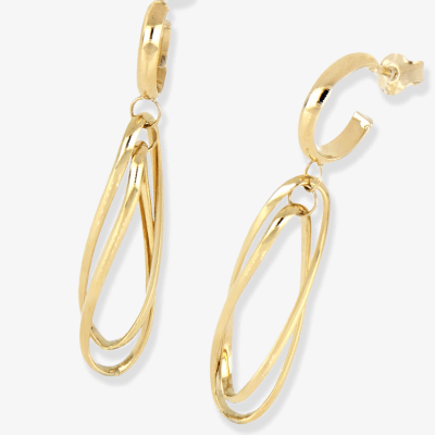 Double Oval Drop Earrings 14K Yellow Gold