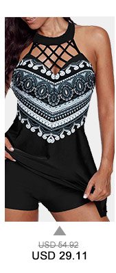 Cutout Back Cage Neck Geometric Print Swimdress and Shorts